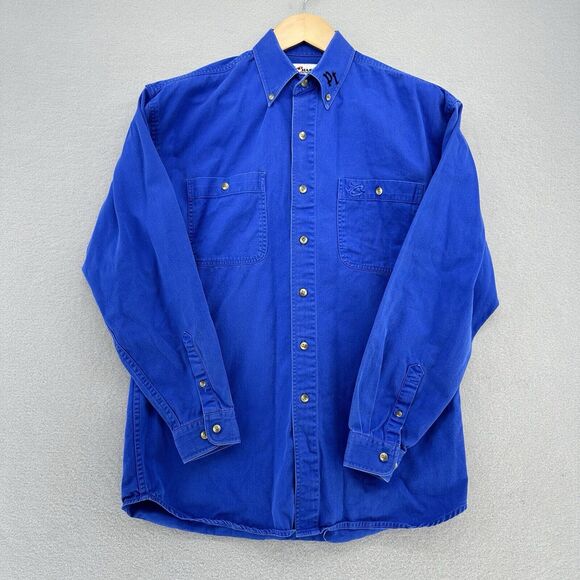 90s Chase Authentics Blue Button Down Heavy Long Sleeve Shirt Mens M VTG Western - Picture 1 of 7
